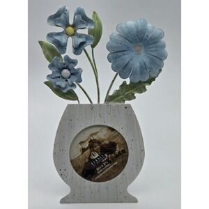 Burnes‎ of Boston Metal Blue Flowers Picture Frame 8x3.5 Floral Tabletop Decor